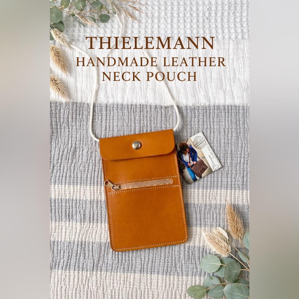 Thielemann Handmade Leather Neck Pouch Mustard Crossbody Minimalist Bag Germany